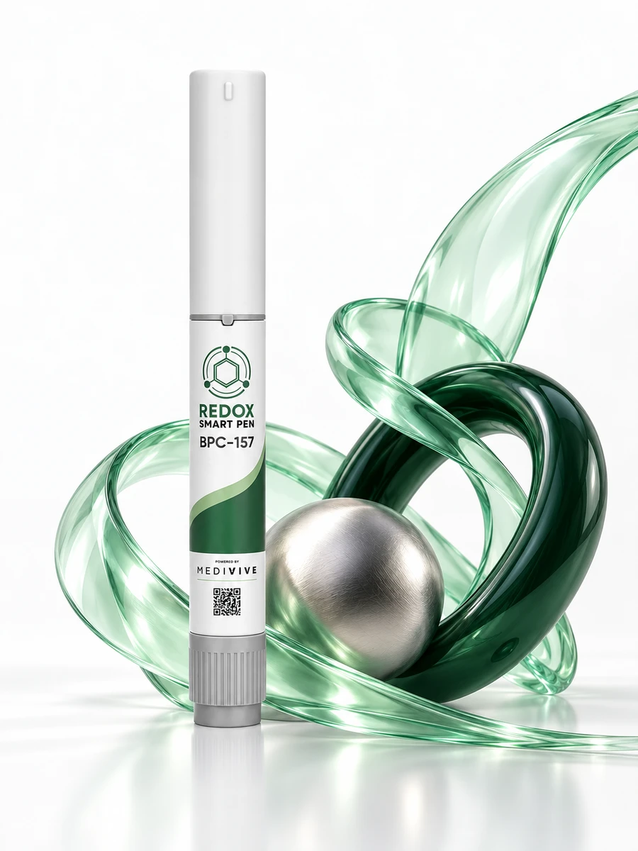 BPC-157 Redox Smart Pen with mint glass and brushed silver