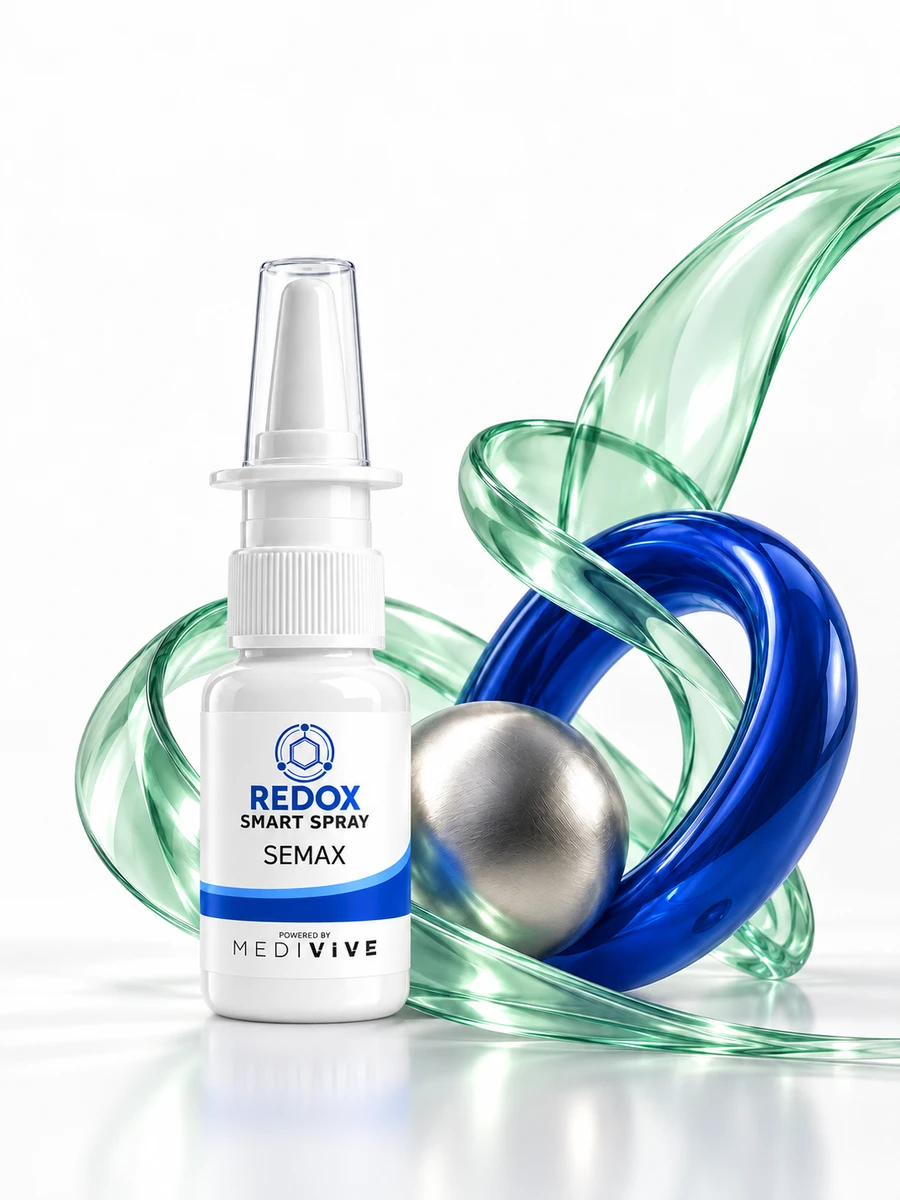 Semax Redox Smart Spray bottle with mint glass and brushed silver